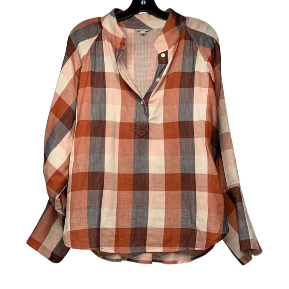 JOIE Dia Plaid Top in Cider Orange Size XL lined with a gingham print - Picture 2 of 12